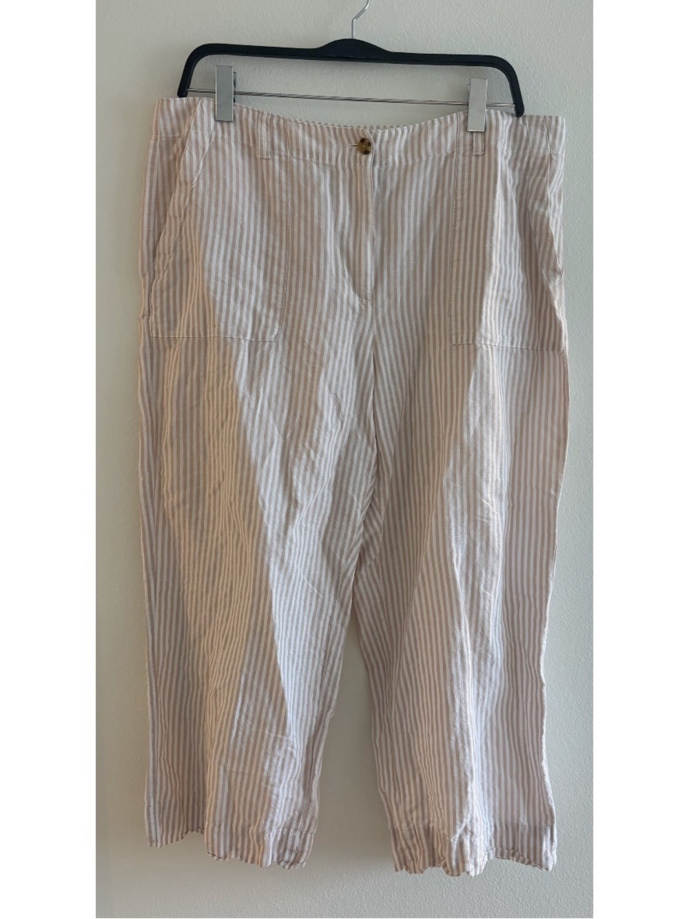 Talbots Linen Blend Neutral Striped Wide Leg Pants Size 18
